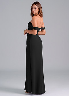 Azazie Asha At-home Try On Dresses Black Sheath Off the Shoulder Chiffon Convertible Dress image2
