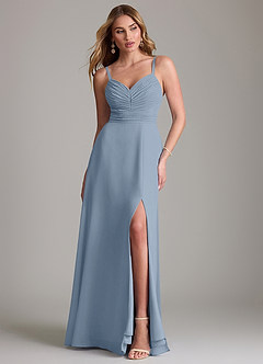 Azazie Terese Bridesmaid Dresses Dusty Blue A-Line Pleated Chiffon Dress image1