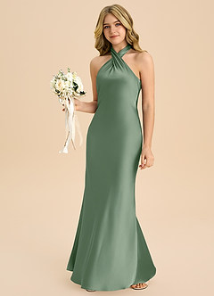 Azazie Chickie Junior Robe Fourreau en Satin extensible Plissée Matcha image4