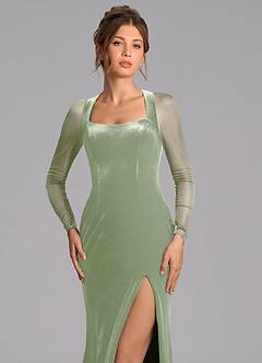 Azazie Megan Bridesmaid Dresses Dusty Sage Mermaid Long Sleeve Mesh Dress image6