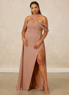 Christian Siriano Bridal for Azazie 1014 Bridesmaid Dresses Champagne Rose A-Line Off the Shoulder Chiffon Dress image12