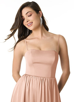 Azazie Morana Bridesmaid Dresses Rose Gold A-Line Off the Shoulder Stretch Satin Convertible Dress image2