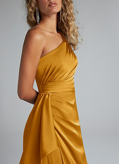 Azazie Maive Robes de demoiselle d'honneur Robe Fourreau en Satin extensible Rayé Caramel écossais image12