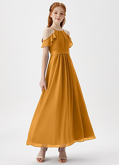 Azazie Chaya Junior Butterscotch A-Line Off the Shoulder Chiffon Dress image6