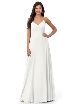 Azazie Lennon Vestidos de damas de honor Vestido de Blanco de Gasa de Corte en A con Encaje image5