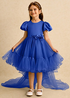 Azazie Cocoa Flower Girl Dresses Royal Blue Ball-Gown Pleated Tulle Dress image3