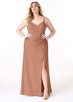 Azazie Leo Bridesmaid Dresses Bronzer Mermaid V-Neck Pleated Chiffon Dress image7