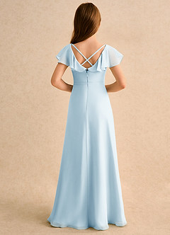 Azazie Nari Girls Formal Abiti da Ragazza di Fiori Abito A-Line in Chiffon Con Maniche Azzurro image2