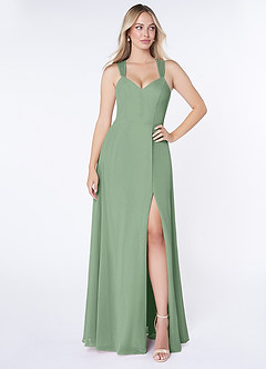 Azazie Jane Bridesmaid Dresses Matcha A-Line V-Neck Pleated Chiffon Dress image1
