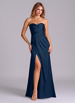 Azazie Sabrine Final Sale Dark Navy A-Line Sweetheart Neckline Stretch Satin Dress image1