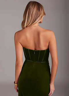 Azazie Larisa Bridesmaid Dresses Olive Sheath Strapless Velvet Convertible Dress image10