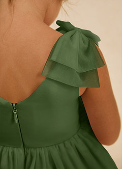 Azazie Vanellope Flower Girl Dresses Olive A-Line Bow Tulle Dress image5
