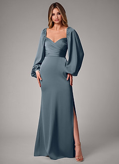 Azazie Sonata Robes de demoiselle d'honneur Robe Fourreau Convertible en Satin extensible Manche longue Violet Crépusculaire image3