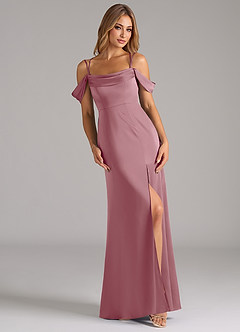 Azazie Callan Final Sale Vintage Mauve A-Line Pleated Stretch Satin Convertible Dress image1