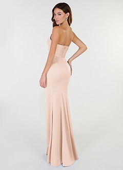 Azazie Yola Bridesmaid Dresses Blushing Pink Sheath V-Neck Pleated Stretch Satin Convertible Dress image5