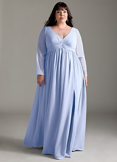 Azazie Teton Robes de demoiselle d'honneur de maternité Robe Trapèze Manche longue Longueur ras du sol Mousseline de soie image9