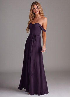 Azazie Aaron Bridesmaid Dresses Plum A-Line Off the Shoulder Chiffon Convertible Dress image5