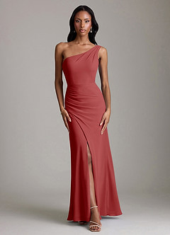 Azazie Madelyn Bridesmaid Dresses Rust Mermaid One Shoulder Chiffon Convertible Dress image6