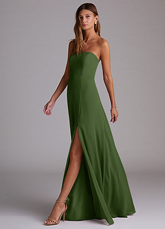 Azazie Wren Bridesmaid Dresses Olive A-Line Side Slit Chiffon Convertible Dress image4