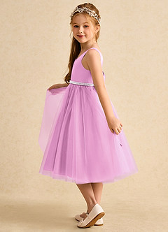 Azazie Firefly vestidos de niña de las flores Vestido de Rosa Caramelo de Satin Mate de Corte En A con Lazo image4