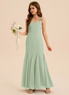 Azazie Evey Junior Vestido de Salvia Polvorienta de Gasa de Corte Sirena con Plisado image4