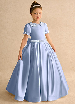 Azazie Gabriella Flower Girl Dresses Ice Ball-Gown with Sleeves Matte Satin Dress image5