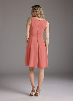 Azazie Shirley Mother of the Bride Dresses Salmon Pink A-Line Scoop Pleated Chiffon Dress image6