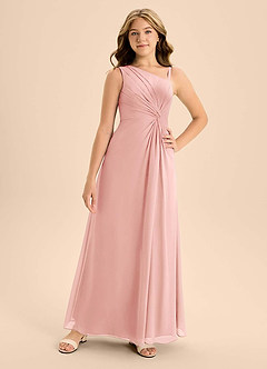 Azazie Brooke Junior A-Linie Seitliche Cut-Outs Chiffon Kleid Rosettenrosa image4