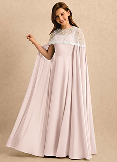 Azazie June Girls Formal Flower Girl Dresses Blushing Pink A-Line Lace Stretch Satin Dress image1