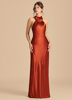 Azazie Velli Brudtärnklänningar Klä av Tubklänning i Metallisk satin Hög hals Paprika image2