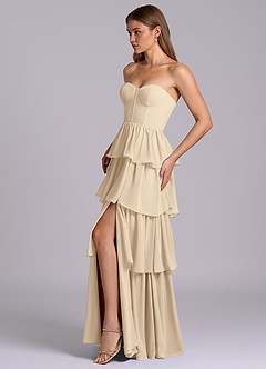 Azazie Faye Robes de demoiselle d'honneur Robe Trapèze en Mousseline de soie Encolure en Forme de Cœur Champagne image3