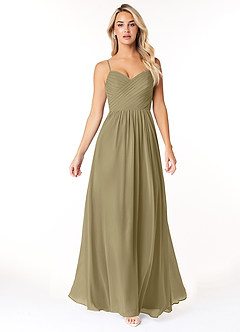 Azazie Lisbon Abiti da Damigella Abito A-Line in Chiffon Scollo a Cuore Verde Muschio image5