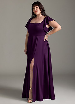 Azazie Bondi Bridesmaid Dresses Grape A-Line Bow Stretch Satin Dress image14