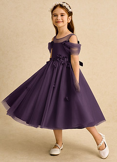 Azazie Juni Flower Girl Dresses Plum Ball-Gown Pleated Tulle Dress image3