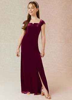 Azazie Gabi Junior Cabernet A-Line Velvet Dress image3