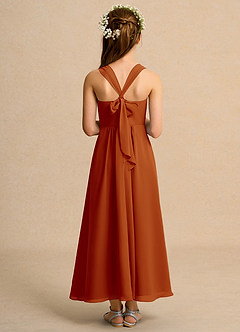 Azazie Tater Junior Formal Jurken voor bloemenmeisjes A-Lijn Jurk van Chiffon Geplooid Paprika image2