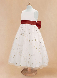 Azazie Pollie Flower Girl Dresses Ivory Terracotta A-Line Bow Tulle Dress image13