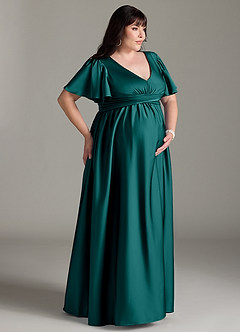 Azazie Verna Robes de demoiselle d'honneur de maternité Robe Trapèze Rayé Longueur ras du sol Satin extensible image12