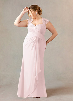 Azazie Birdie 신부의 어머니 드레스 A라인 쉬폰 바닥 길이 드레스 image3