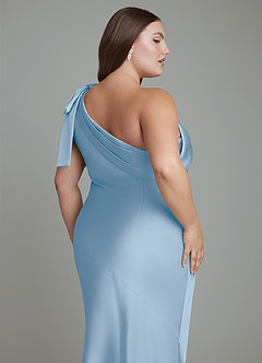 Azazie Yuanna Vestidos de damas de honor Vestido Azul Pálido de Satén Elástico de Corte Sirena con Un hombro image14