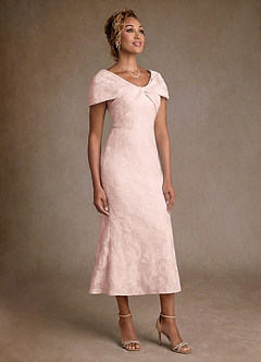 Azazie Aguilas Klänningar till brudens mor Klä Sjöjungfru i Blommig Jacquard Av axeln Ljusrosa Jacquard image4