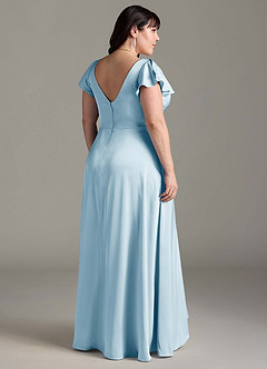 Azazie Omari Vestidos de damas de honor Vestido de Azul Cielo de Satén Elástico de Corte en A image9