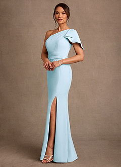 Azazie Haddie Mother of the Bride Dresses Sky Blue Sheath One Shoulder Stretch Crepe Dress image3