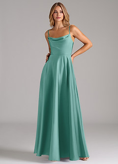 Azazie Elle Brautjungfernkleider A-Linie Plissee Stretch-Satin Kleid Aqua image5