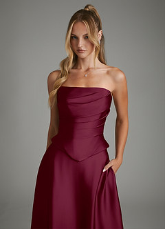 Azazie Amina Robes de demoiselle d'honneur Robe Trapèze en Satin extensible Corset Mûre image4