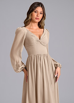 Azazie Teri Bridesmaid Dresses Taupe A-Line Long Sleeve Chiffon Dress image5