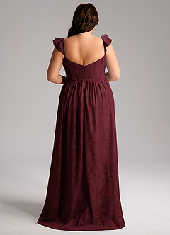 Azazie Denisse Bridesmaid Dresses Cabernet A-Line Ruched Floral Burnout Dress image8