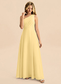 Azazie Phaedra Junior Butter A-Line Pleated Chiffon Dress image6