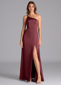 Azazie Trina Final Sale Merlot A-Line One Shoulder Stretch Satin Dress image3