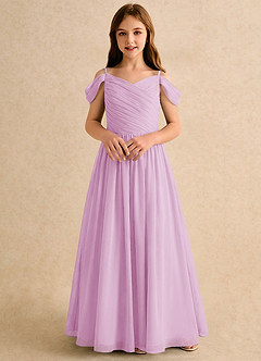 Azazie Chelo Girls Formal 플라워 걸 드레스 A라인 플리츠 쉬폰 플로어 길이 드레스 image4